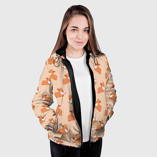 Женская куртка Паттерн с забавными щенками породы корги / 3D-Черный – фото 3