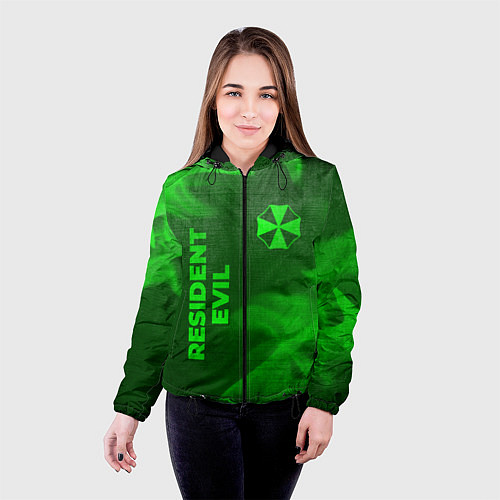 Женская куртка Resident Evil - green gradient вертикально / 3D-Черный – фото 4