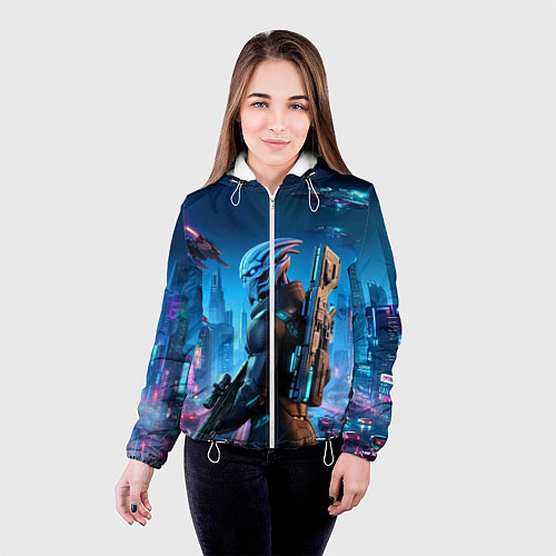 Женская куртка Mass Effect - neon glow fantastic / 3D-Белый – фото 4