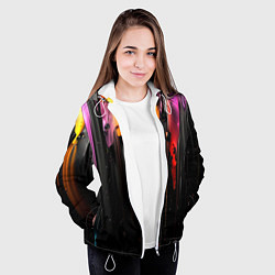 Куртка с капюшоном женская Разноцветная рельефная краска текстура, цвет: 3D-белый — фото 2