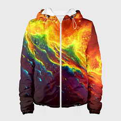 Куртка с капюшоном женская Абстрактные волны с огнем, цвет: 3D-белый
