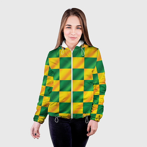 Женская куртка Желтый и зеленый геометрический паттерн / 3D-Белый – фото 4