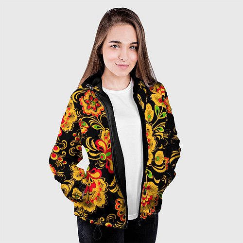 Женская куртка Хохлома - роспись / 3D-Черный – фото 3