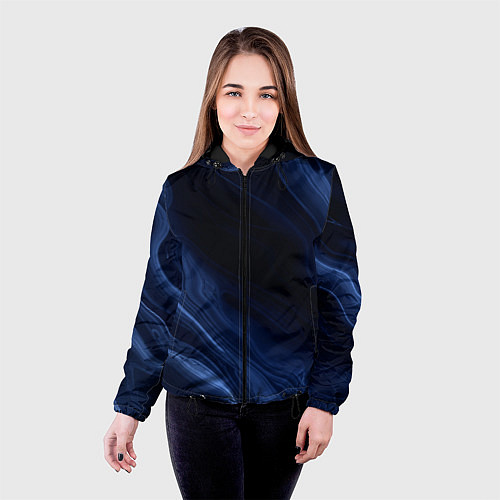 Женская куртка Тёмный синий абстракция дымчатый / 3D-Черный – фото 4