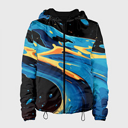 Куртка с капюшоном женская Синяя волна из красок, цвет: 3D-черный