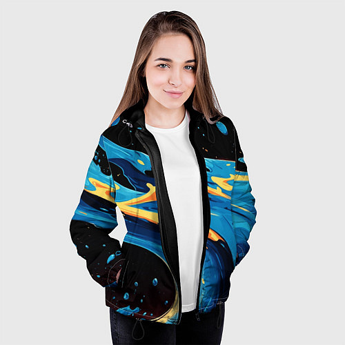 Женская куртка Синяя волна из красок / 3D-Черный – фото 3