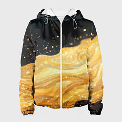Куртка с капюшоном женская Золотистая материя на черном фоне, цвет: 3D-белый