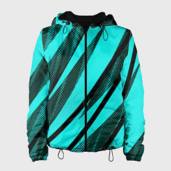 Женская куртка Неоновый голубой с чёрным абстракция с полосами
