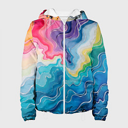 Куртка с капюшоном женская Абстрактные волны в мраморном стиле, цвет: 3D-белый