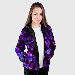 Куртка с капюшоном женская Флуоресцентные цветы, цвет: 3D-черный — фото 2