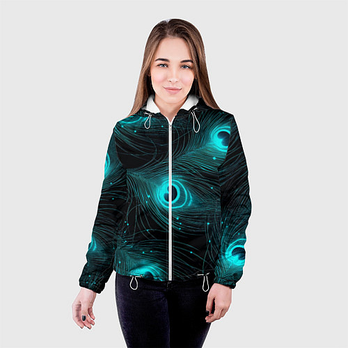 Женская куртка Светящиеся перья павлина паттерн / 3D-Белый – фото 4