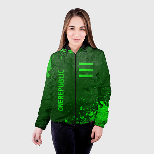 Женская куртка OneRepublic - green gradient вертикально / 3D-Черный – фото 4