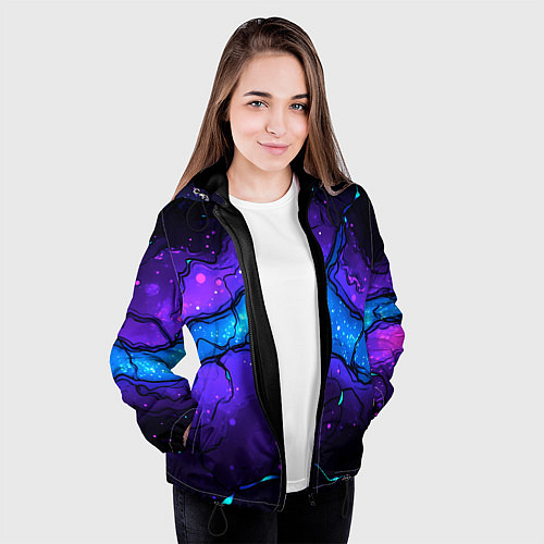 Женская куртка Синяя звездная полоса в плите текстура / 3D-Черный – фото 3