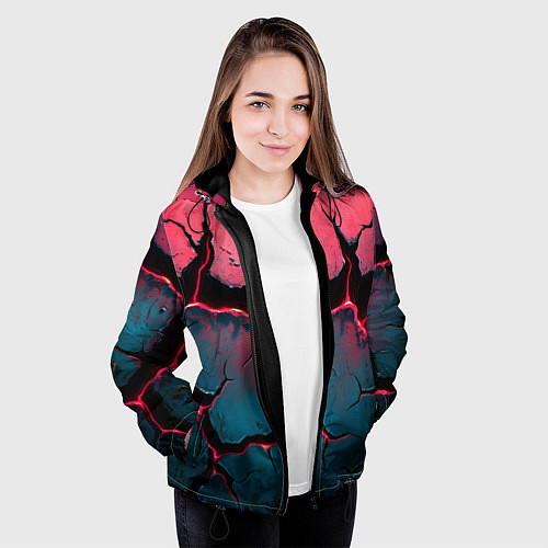 Женская куртка Объемные разломы текстура / 3D-Черный – фото 3