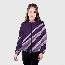 Куртка с капюшоном женская Фиолетовый абстрактный с полосой, цвет: 3D-черный — фото 2