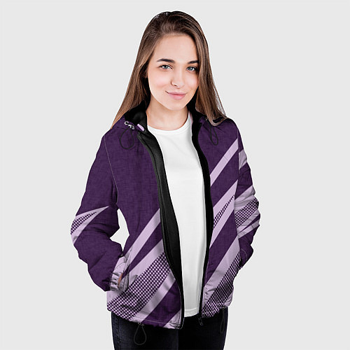 Женская куртка Фиолетовый абстрактный с полосой / 3D-Черный – фото 3
