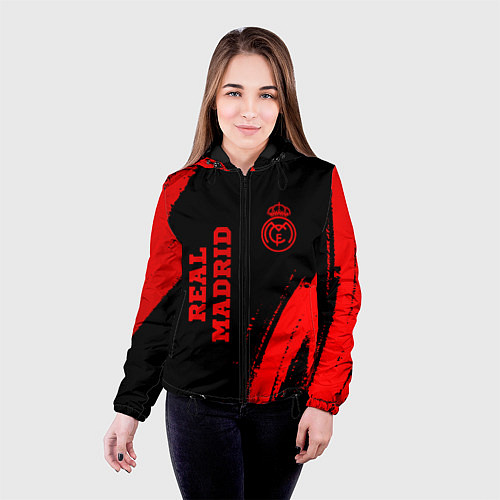 Женская куртка Real Madrid - red gradient вертикально / 3D-Черный – фото 4
