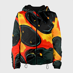Куртка с капюшоном женская Оранжевые разломы текстура, цвет: 3D-черный