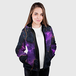 Куртка с капюшоном женская Фиолетовый разлом с молниями, цвет: 3D-черный — фото 2