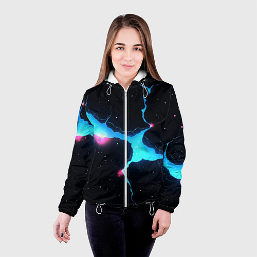 Женская куртка Голубой разлом в черной текстуре / 3D-Белый – фото 4