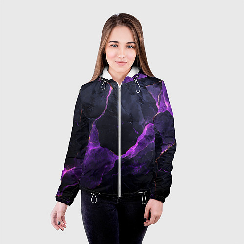 Женская куртка Фиолетово-черная объемная текстура / 3D-Белый – фото 4