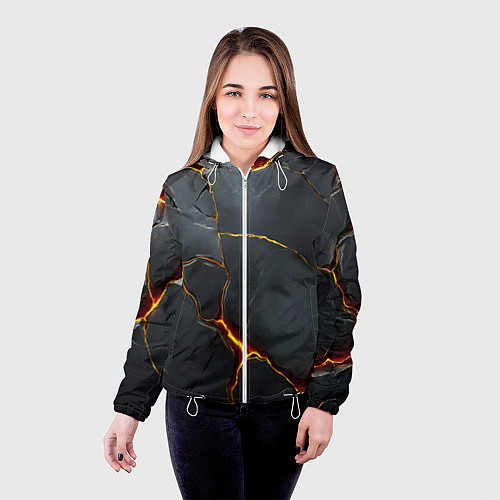 Женская куртка Серая текстура с золотым изломом / 3D-Белый – фото 4