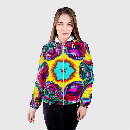 Женская куртка Абстракция узор фракталы / 3D-Белый – фото 4