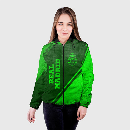 Женская куртка Real Madrid - green gradient вертикально / 3D-Черный – фото 4