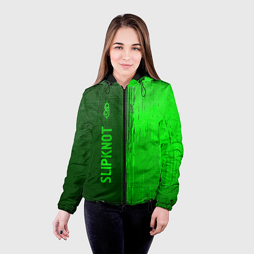 Женская куртка Slipknot - green gradient по-вертикали / 3D-Черный – фото 4