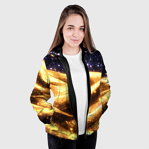 Женская куртка Золотая текстура и синее небо / 3D-Черный – фото 3