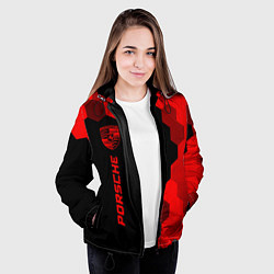 Куртка с капюшоном женская Porsche - red gradient по-вертикали, цвет: 3D-черный — фото 2