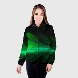 Куртка с капюшоном женская Неоновая зеленая абстракция на черном фоне, цвет: 3D-черный — фото 2