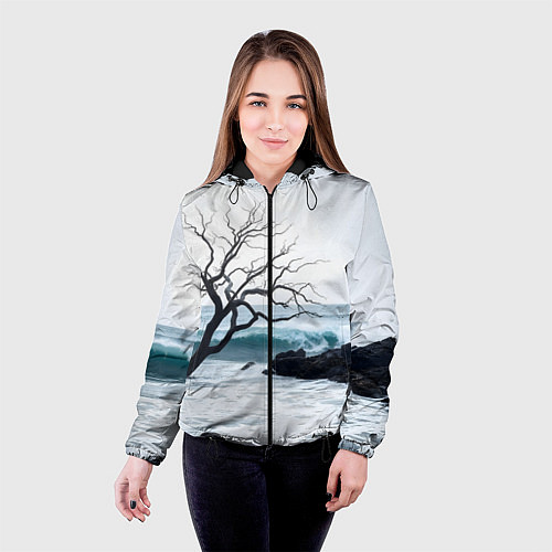 Женская куртка Дерево в море / 3D-Черный – фото 4