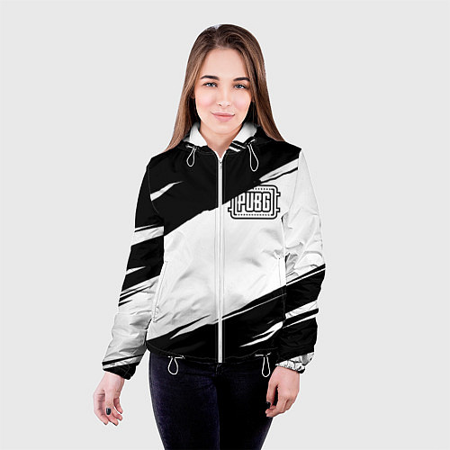 Женская куртка PUBG черно белые краски / 3D-Белый – фото 4