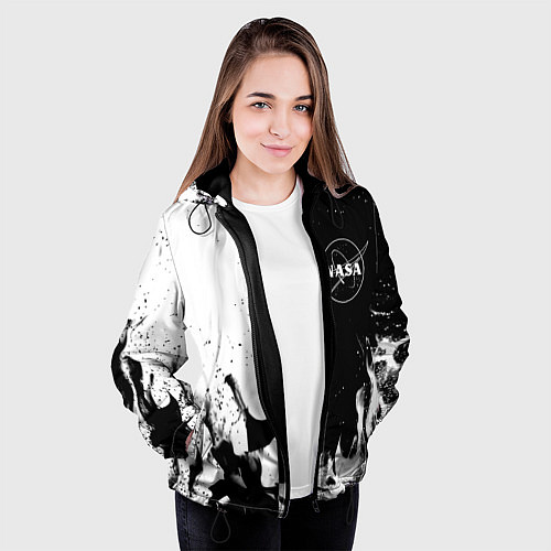 Женская куртка Nasa черно белый огонь / 3D-Черный – фото 3