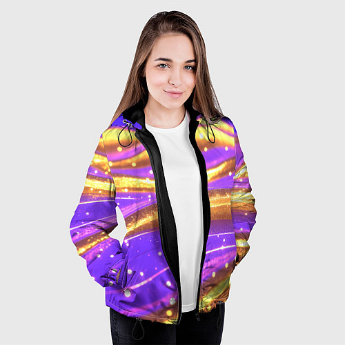 Женская куртка Блестящая волнистая текстура / 3D-Черный – фото 3