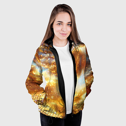 Женская куртка Блестящая золотая текстура / 3D-Черный – фото 3