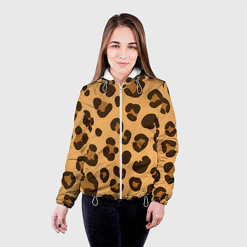 Женская куртка Коричневые пятна леопарда / 3D-Белый – фото 4
