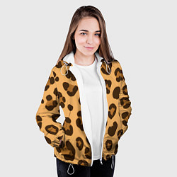 Куртка с капюшоном женская Коричневые пятна леопарда, цвет: 3D-белый — фото 2