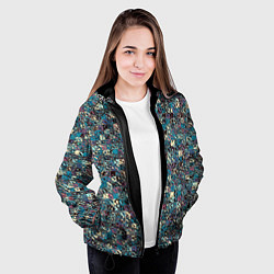Куртка с капюшоном женская Бордово-голубой квадратный паттерн, цвет: 3D-черный — фото 2