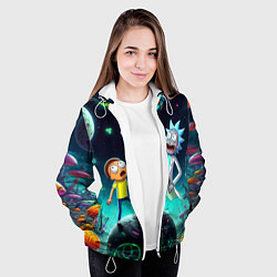 Куртка с капюшоном женская Рик и Морти на планете сказочных грибов, цвет: 3D-белый — фото 2