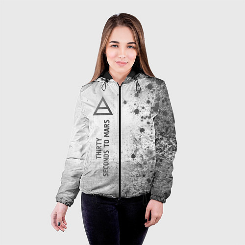 Женская куртка Thirty Seconds to Mars - white gradient по-вертика / 3D-Черный – фото 4