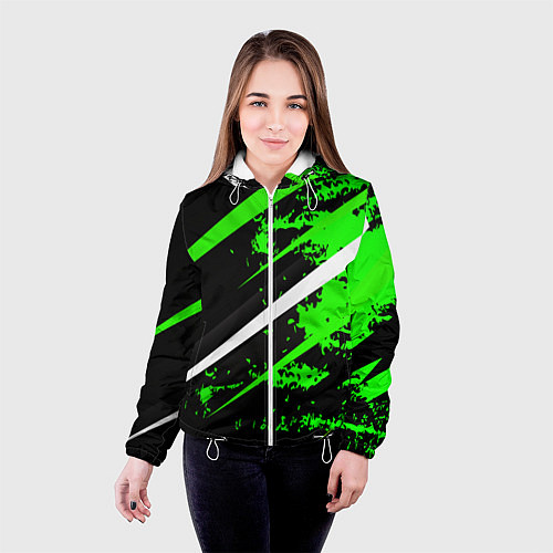 Женская куртка Color black and green / 3D-Белый – фото 4