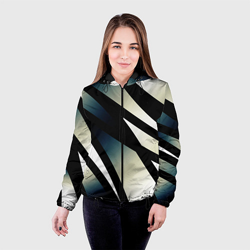 Женская куртка Чёрно-белый с синим затемнением полосы / 3D-Черный – фото 4