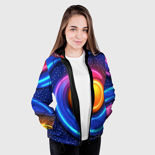 Женская куртка Оранжевый круг и голубые линии текстура / 3D-Черный – фото 3