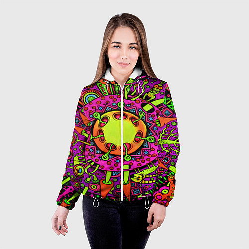 Женская куртка Кислотные грибы оптические / 3D-Белый – фото 4
