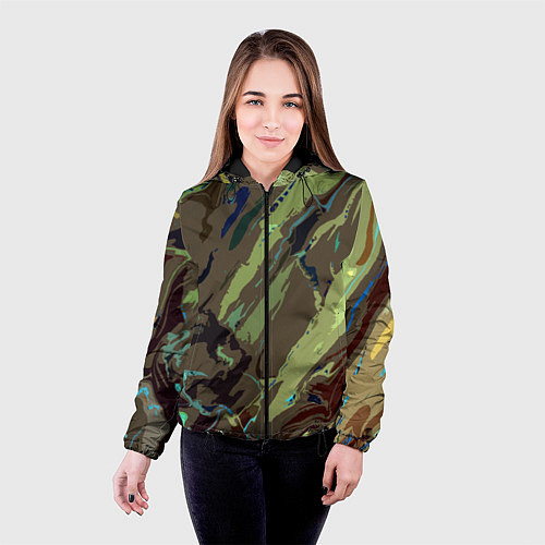 Женская куртка Абстракция тон хаки / 3D-Черный – фото 4