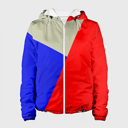 Куртка с капюшоном женская Серо-сине-красный трёхцветный, цвет: 3D-белый