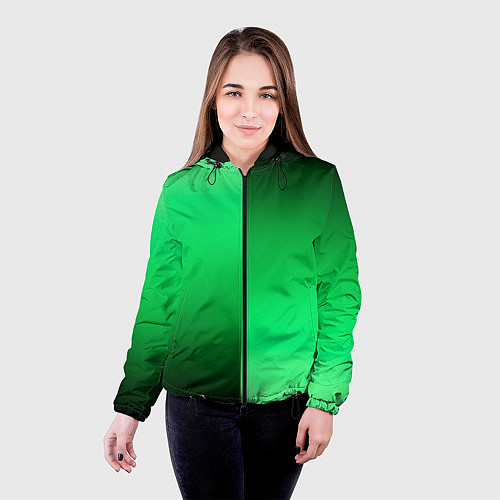 Женская куртка Чёрно-зелёный градиент пополам / 3D-Черный – фото 4