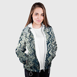 Куртка с капюшоном женская Бело-синий искажённые абстрактные линии, цвет: 3D-белый — фото 2